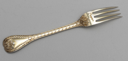 Rare Palm Pattern Gilded Silver Dessert Fork - George Adams, Chawner & Co.